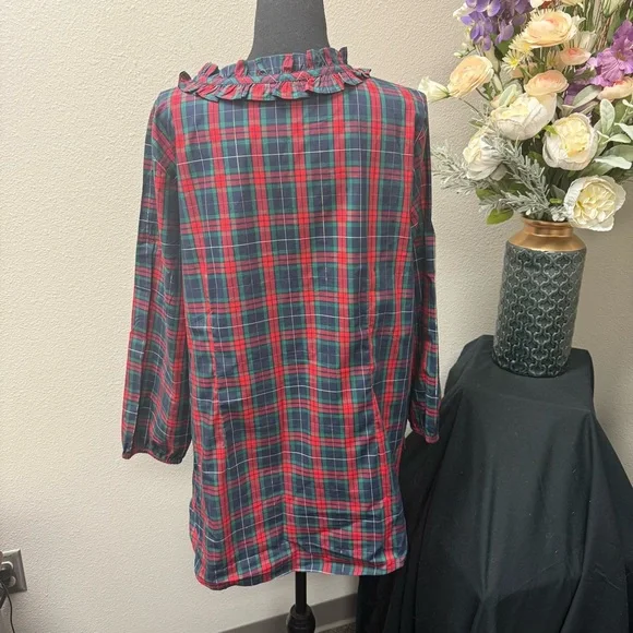 Talbots Plus Red Green Plaid Ruffle Neck Blouse XL Holiday Fall Winter Top - Picture 3 of 7